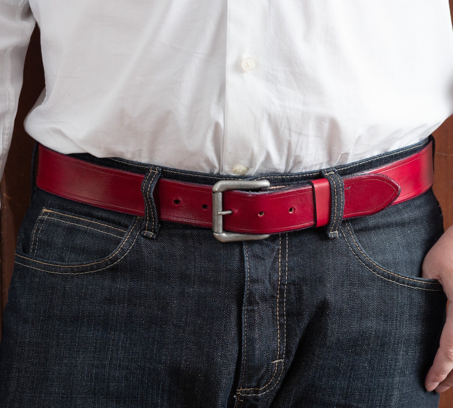 Men’s Full Grain Vintage Leather Belt – 1.5 Inch Wide, Roller Buckle, Genuine Buffalo Leather, Classic Look-396579