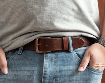 Moccasin Brown Belt With Copper Roller Buckle