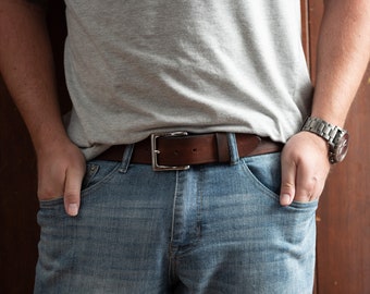 Light Brown Leather Belt With Square Nickel Buckle, 1.5" Width - Etsy