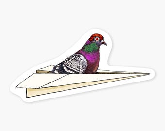 Paper Airplane Pigeon - 3" Art Sticker Vinyl Decal