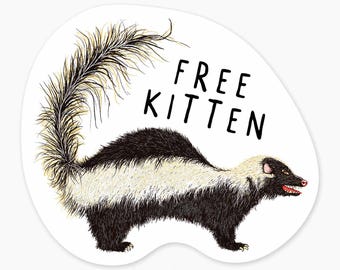 Free Kitten Skunk - 3" Art Sticker Vinyl Decal