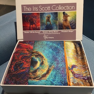 Set of Three Fine Art and Fine Fashion Silk Pocket Squares featuring Iris Scott