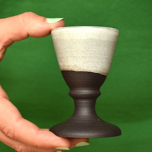 Ceramic shot goblet, 60 ml, handthrown on the potterywheel, glazed white, made of black clay, thrown in one piece, shotglas, shot, schnapps