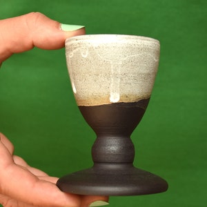 Ceramic shot goblet, 60 ml, handthrown on the potterywheel, glazed white, made of black clay, thrown in one piece, shotglas, shot, schnapps
