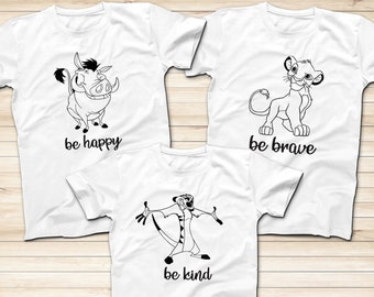 Camisetas de viaje familiar de El Rey León: Dibujos animados de Pumba, Timón y Simba
