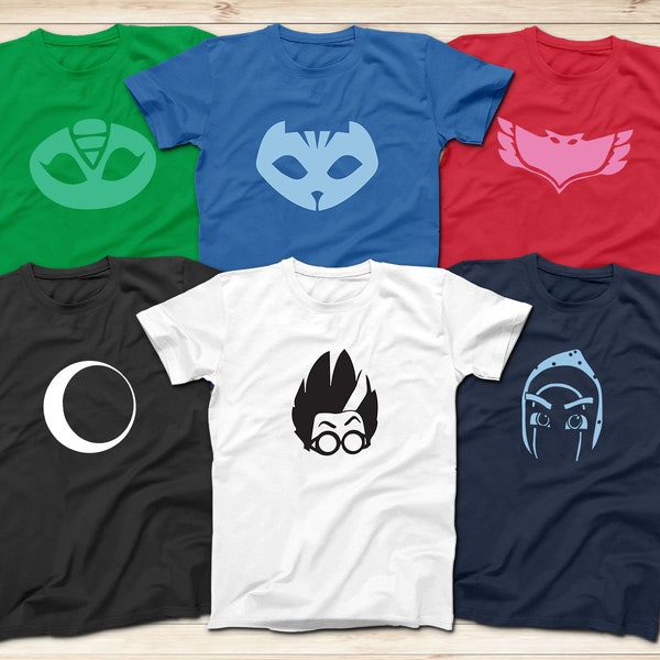 PJ masks hero logo T-Shirts, Gekko, Catboy, Owlette, Ninja, Luna, Romeo T-Shirt, Superhero Cartoon T-Shirt, Adult and Kids Superhero T-Shirt