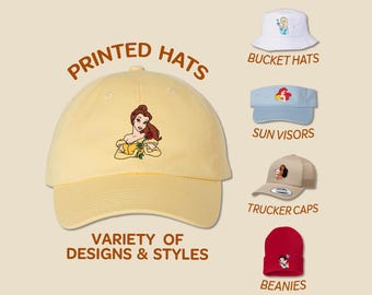 Disney Princesses Snow White Moana Ariel Elza  Belle Rapunzel Full Color Printed Hat Bucket Sun Visor Beanie Disney Trip Youth Kids Cap