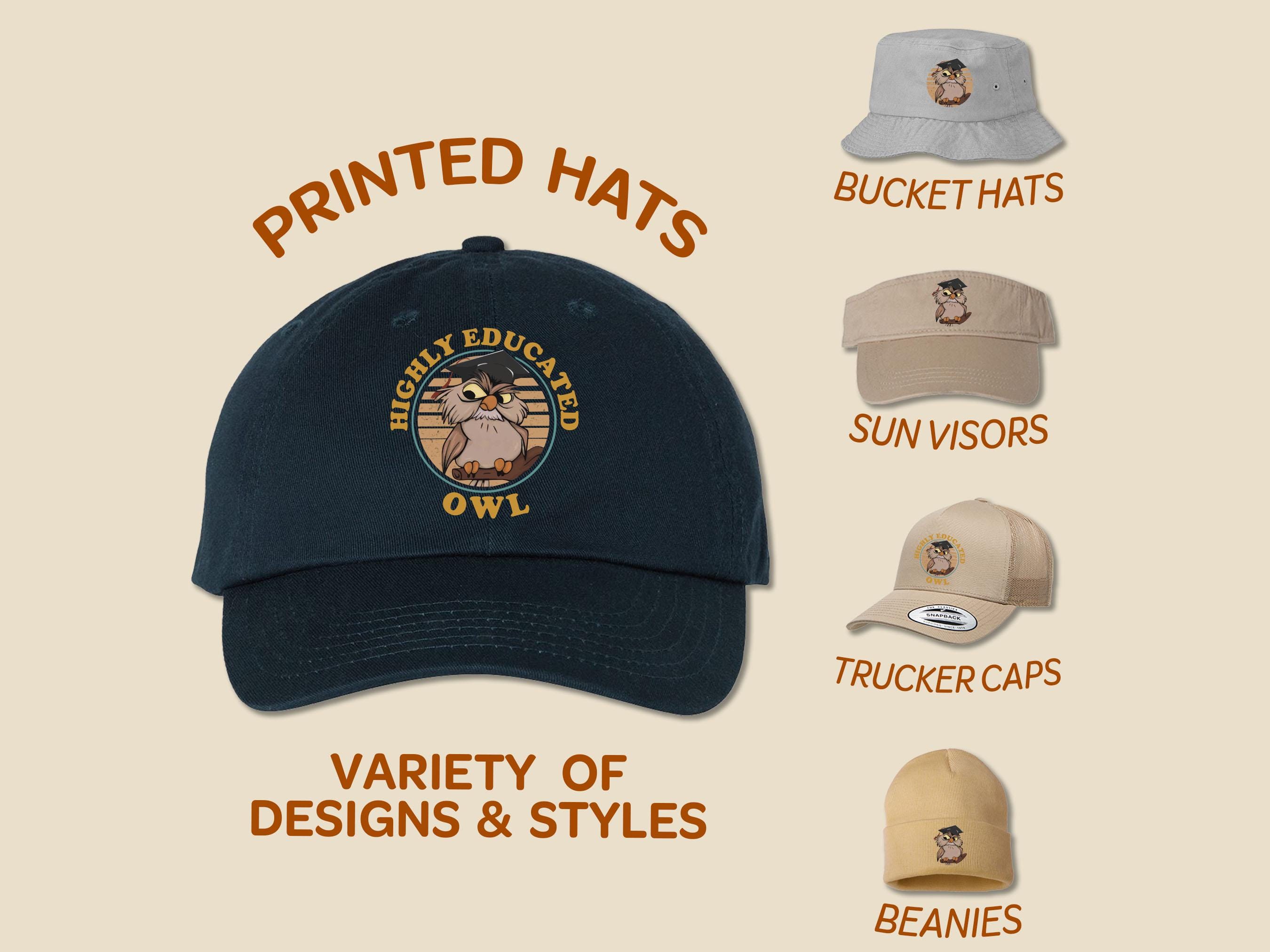 Retro Archimedes Highly Educated Owl Printed Hat |  Bucket Hat | Sun Visor | Beanie | The Wild Robot