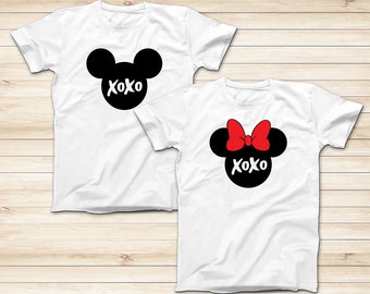 Camisa De Mickey y Minnie Xoxo, Camisas de la familia del amor, Camisas blancas, Camisas de vacaciones de la familia, Camisas a juego del viaje de Disney