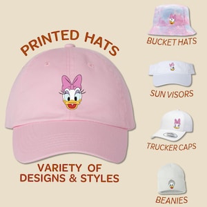 Daisy Duck Face Hat | Full Color Printed Hat | Trucker Hat | Bucket Hat |Sun Visor | Beanie | Birthday Cap | Disney Family Trip Kids Cap