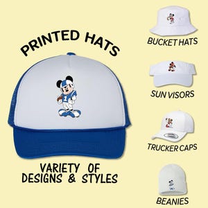 Mickey Playing Football Hat | Full Color Printed Hat Trucker Hat Bucket Hat Sun Visor Beanie Birthday Cap Disney Family Trip Youth Kids Cap