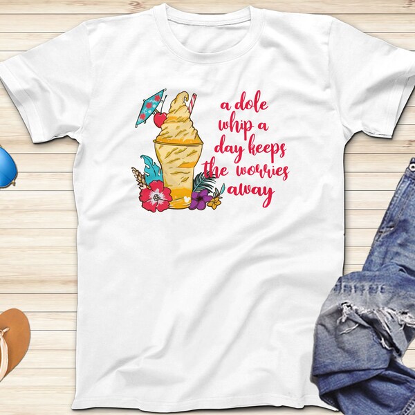 Un Dole Whip A Day mantiene las preocupaciones de disney trip camisa, Disney Snack Camisa, tamaños para adultos y niños, camisa de manga corta, camisas de disney trip