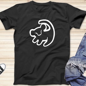Simba White Outline T-Shirt, Lion King Cartoon Shirt, Family Shirts, Short Sleeve Shirt, Disneyland Vacation Shirts, Disney Trip Shirt