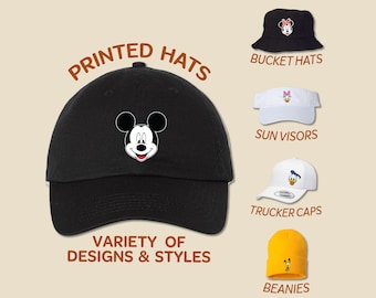 Mickey Friends Hat | Full Color Printed Hat | Trucker Hat | Bucket Hat |Sun Visor Beanie | Birthday Cap | Disney Family Trip Youth Kids Cap