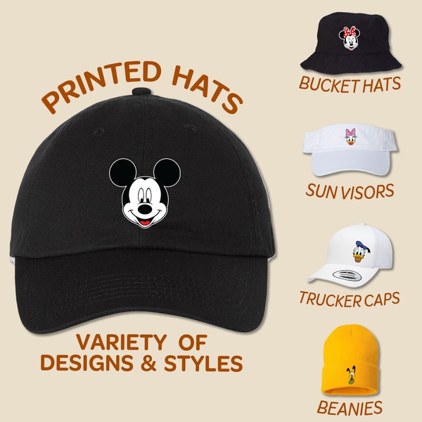 Mickey Friends Hat | Full Color Printed Hat | Trucker Hat | Bucket Hat |Sun Visor Beanie | Birthday Cap | Disney Family Trip Youth Kids Cap