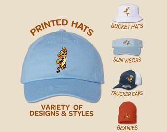 Tigger Hat | Tigger Full Color Printed Hat | Trucket Hat Bucket Hat Sun Visor Beanie | Pooh Birthday Cap | Disney Family Trip Youth Kids Cap