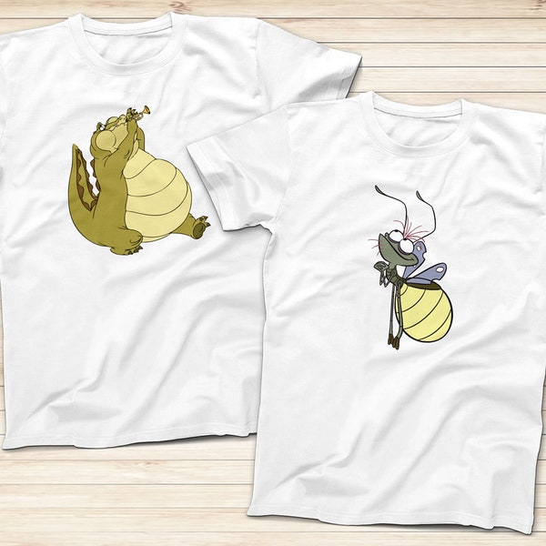 Louis and Ray T-Shirts, Crocodile and Firefly Raymond Disney Princess and the Frog Cartoon, Adults and Kids Shirts, Couples Disney Shirts