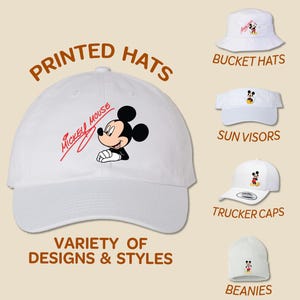 Mickey Mouse Signature Hat | Full Color Printed Hat | Trucker Hat | Bucket Hat |Sun Visor Beanie | Birthday Cap Disney Family Trip Kids Cap