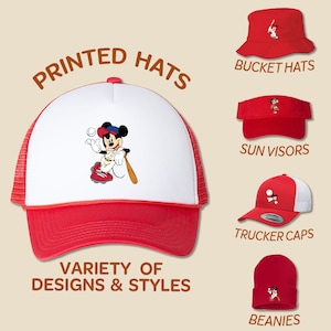 Mickey Playing Baseball Hat | Full Color Printed Hat Trucker Hat Bucket Hat Sun Visor Beanie Birthday Cap Disney Family Trip Youth Kids Cap