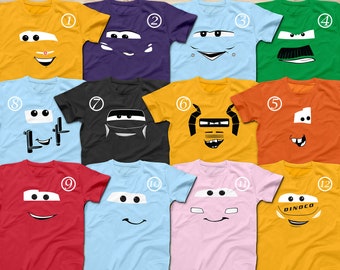 Disney Cars Hero Shirts, Luigi, Holley, Flo, Chick Hicks, Mater, Miss Fritter, Jackson, Guido, Lightning McQueen, Sally, Reb and Cruz Shirt