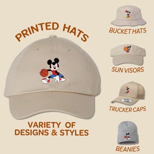 Mickey Playing Basketball Hat Full Color Printed Hat Trucker Hat Bucket Hat Sun Visor Beanie Birthday Cap Disney Family Trip Youth Kids Cap