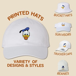 Donald Duck Face Hat | Full Color Printed Hat | Trucker Hat | Bucket Hat |Sun Visor Beanie | Birthday Cap | Disney Family Trip Kids Cap