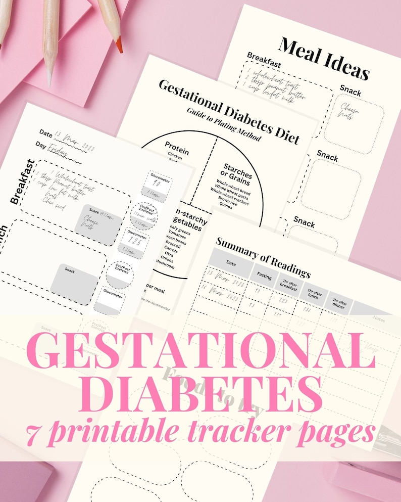 Gestational Diabetes Tracker Printables, Tracking Logs, Meal Planning