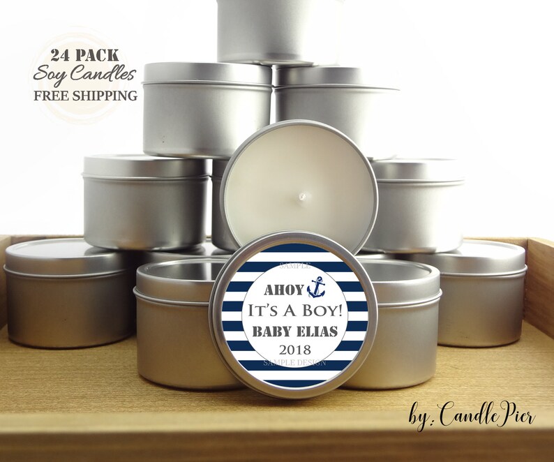 24 Ct Nautical Baby Shower Favors 4 Oz Personalized Soy Etsy