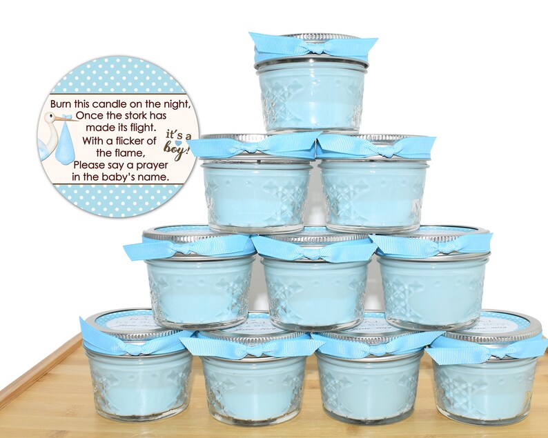 Blue Stork Baby Shower Favors Gender Reveal 4oz Soycandles Etsy