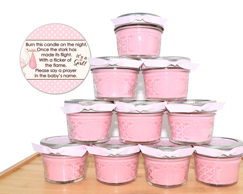 Pink Stork Baby Shower Favors Gender Reveal 4oz Soycandles Etsy