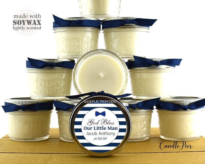 12 God Bless Our Little Man Blue Baptism Favors 4oz Etsy