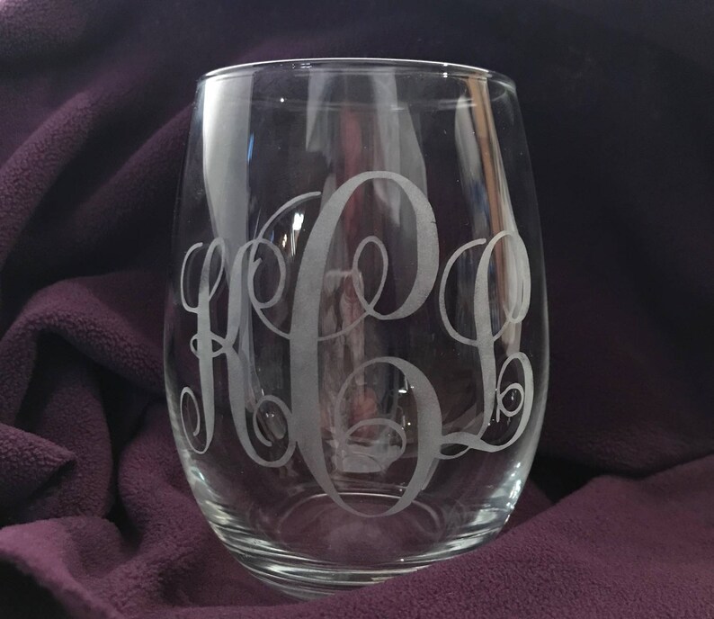 Monogram Etched Wine Glass Personalized Wine Glasses Etsy