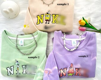SpongeBob, PatrickStar, Squidward Embroidered Sweatshirt, Couple Matching Sweatshirt, Bestfriend Matching, Birthday Gift, Couple Gift