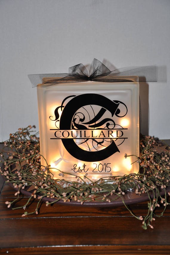 Decorative Glass Block With Initial And Last Name Lit Block Etsy