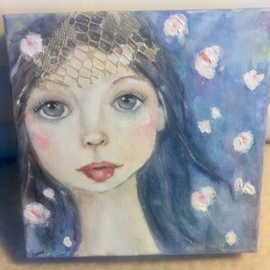 Sweet Face original art block canvas big eyes inner child painting