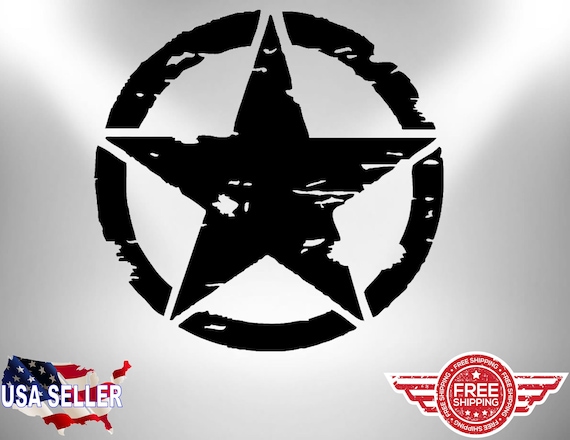 Distressed Military Star Jeep Hood Decal Wrangler JK CJ TJ YJ Truck USA Army #2