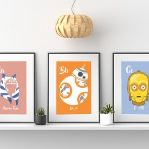 Star Wars ABCS - ABC Nursery Print Stampabile Download istantaneo Stampa te stesso C3PO BB8 Ahsoka Opera d&#39;arte interna per bambini