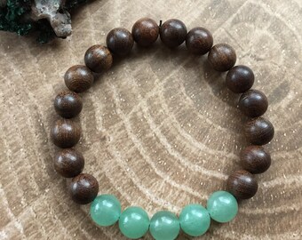 Green Aventurine + Sandalwood Gemstone Bracelet, Fall palette, Earthy tones, Autumn, Gemstones