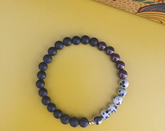 Black Onyx + Lava stone + Dalmatian stone + Garnet Bracelet, Diffuser Bracelet