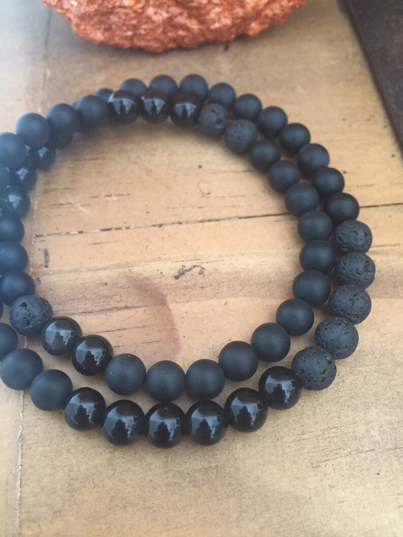 Black Onyx Obsidian Lava Stone Gemstone Wrap Bracelet Etsy