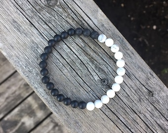 Black Onyx + Lava stone + White Howlite Gemstone Diffuser bracelet