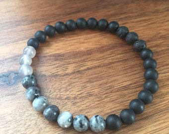 Black Onyx + Lava Stone + Larvikite + Grey Agate Gemstone Bracelet, Diffuser bracelet