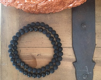 Black Onyx + Obsidian + Lava Stone Gemstone Wrap Bracelet, Diffuser Bracelet