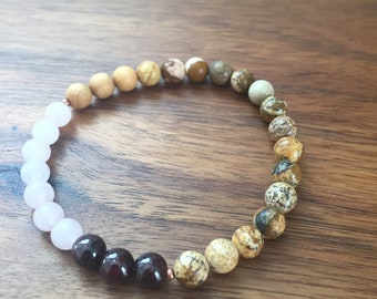 Picture Jasper + Cedarwood + Rose Quartz + Garnet Gemstone Bracelet, Diffuser Bracelet