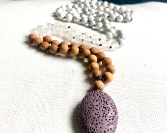 Gemstone Diffuser Mala, Crystal Mala, Hand Knotted 108 Bead Mala