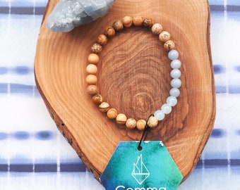 Picture Jasper + Angelite + Opalite + Cedarwood Gemstone Bracelet, Diffuser bracelet