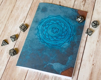 Dungeons and Dragons spell book journal A5 DnD notebook / sketchbook, 40 pages, RPG, tabletop gaming, dice, magic, spell cards