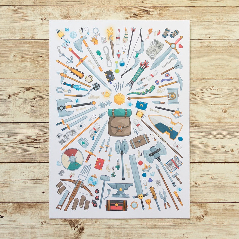 Adventuring Gear A4 Art Print Dungeons and Dragons Tabletop Etsy
