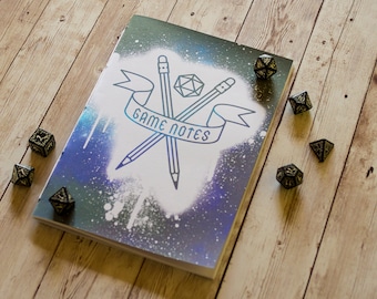 Dungeons and Dragons journal A5 DnD notebook / sketchbook, 40 pages, RPG, tabletop gaming, dice, dungeon master