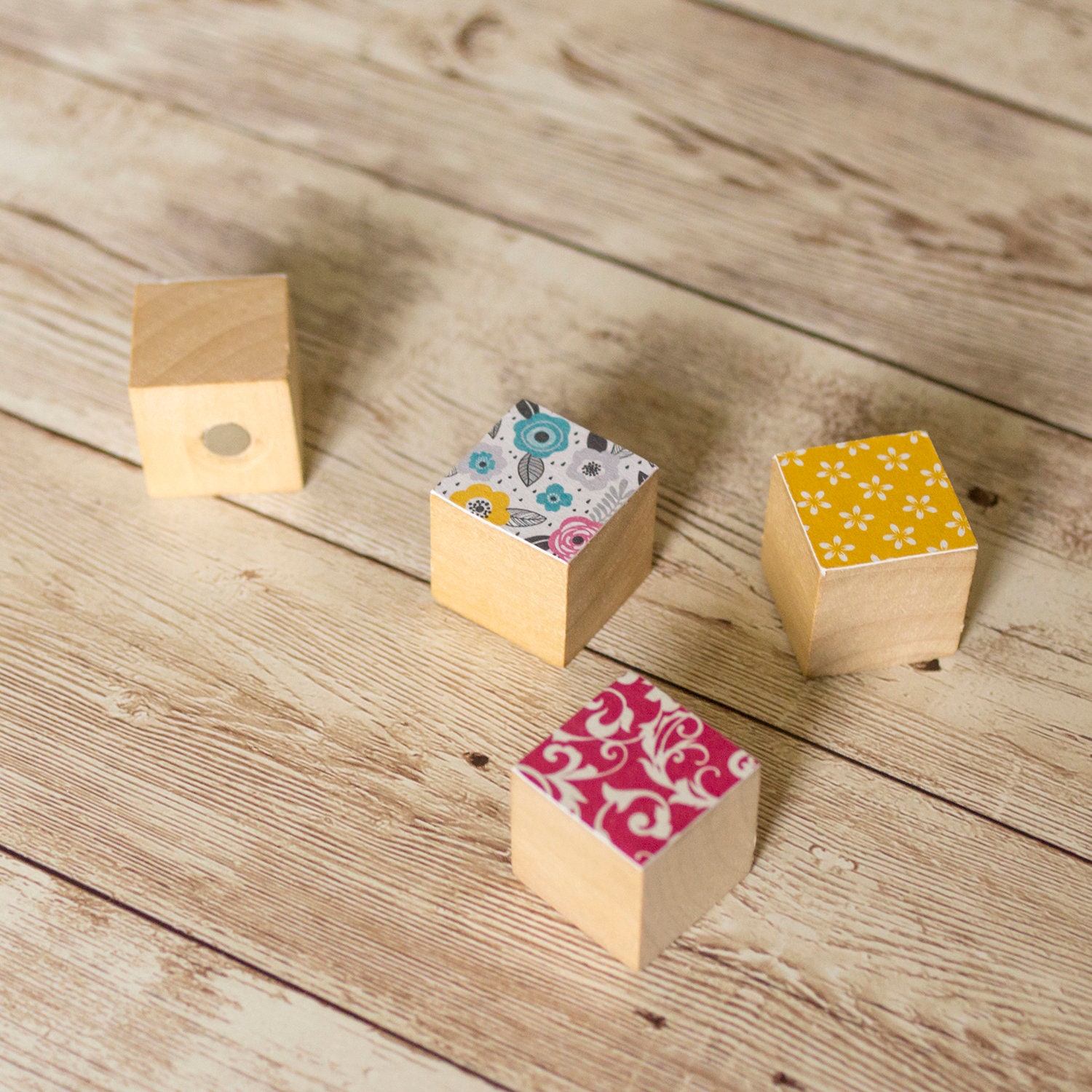 Set of 4 Decoupage Wood Geometric Cube Patterned Etsy